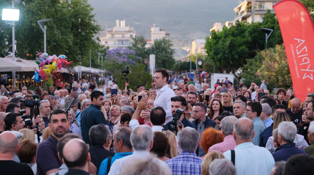 Ο πρόεδρος του ΣΥΡΙΖΑ, Στέφανος Κασσελάκης στην Καλαμάτα ενόψει Ευρωεκλογών 2024