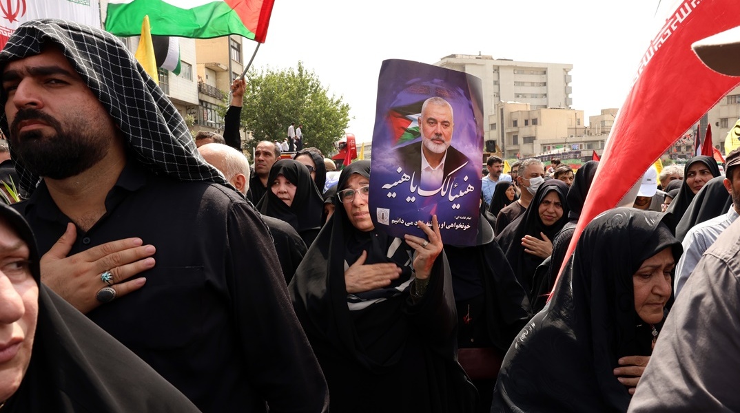 Στιγμιότυπο από τις διαδηλώσεις για τη δολοφονία του Ισμαήλ Χανίγια