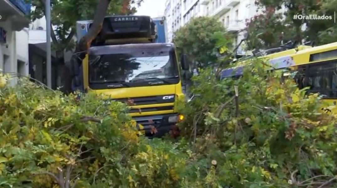 Φορτηγό ξερίζωσε δέντρο στην Πατησίων: Κλειστές δύο λωρίδες κυκλοφορίας