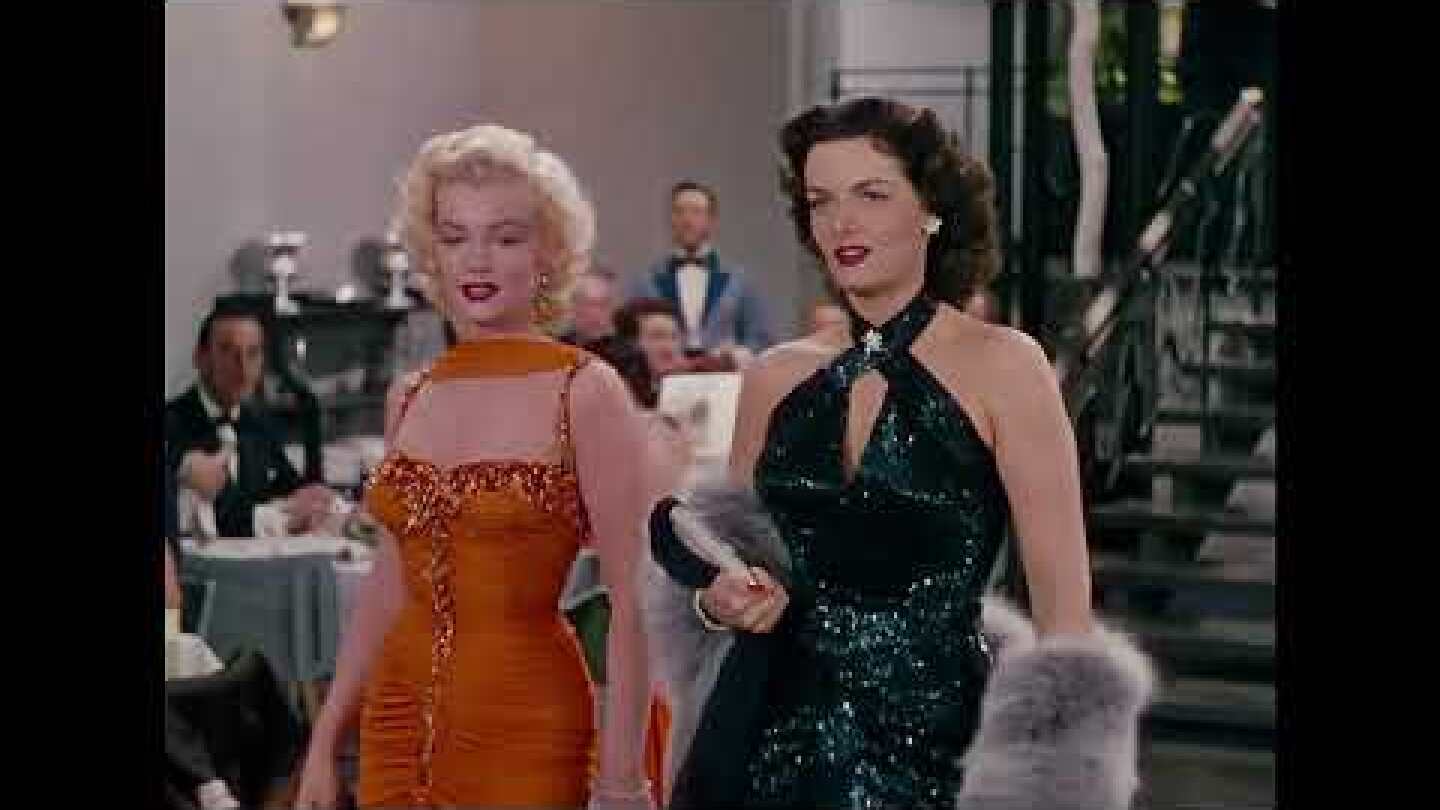 Marilyn Monroe & Jane Russell 1953 Gentlemen Prefer Blondes scene 2 remastered 4K