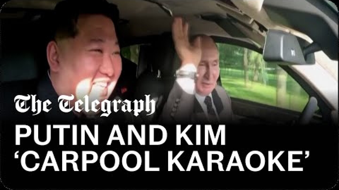 Putin and Kim laugh and chat in front seat footage from limo drive in Pyongyang