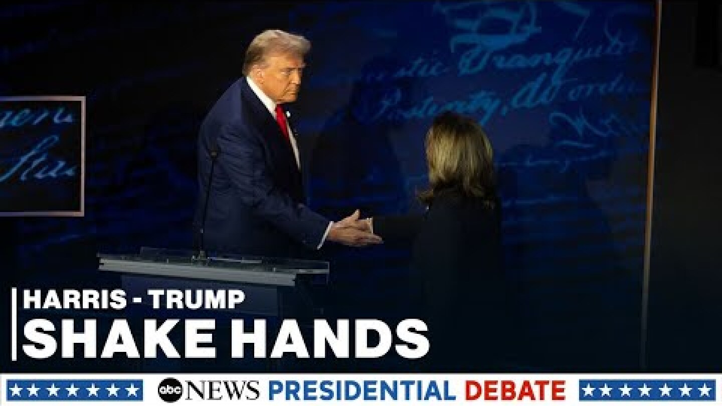 Harris, Trump shake hands in presidential debate as they take their places