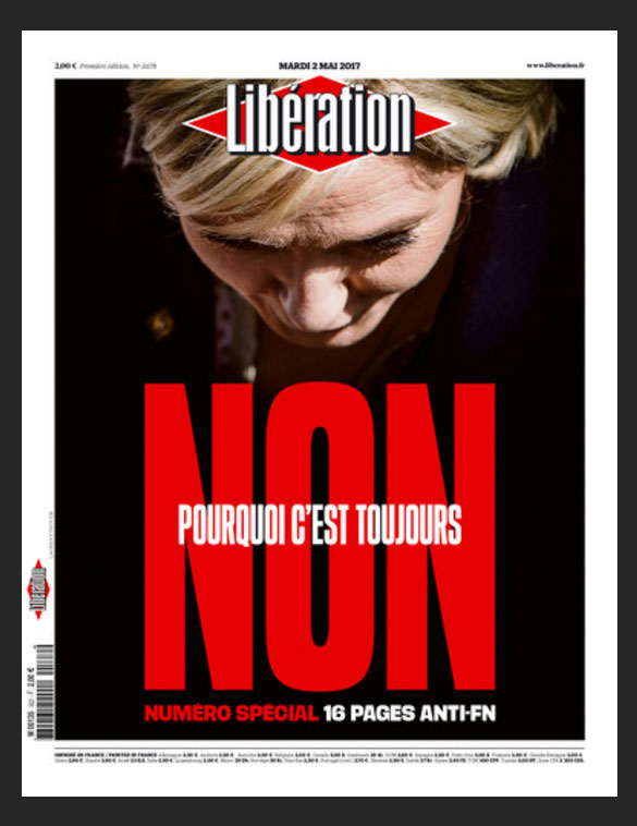  Το πρωτοσέλιδο –πόλεμος της Libération στη Μαρίν Λεπέν